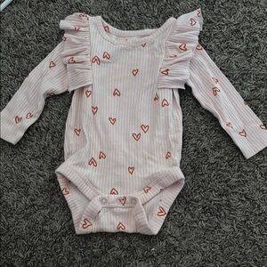 Cat & Jack Pink and Red Heart Bodysuit with Ruffled Neckline